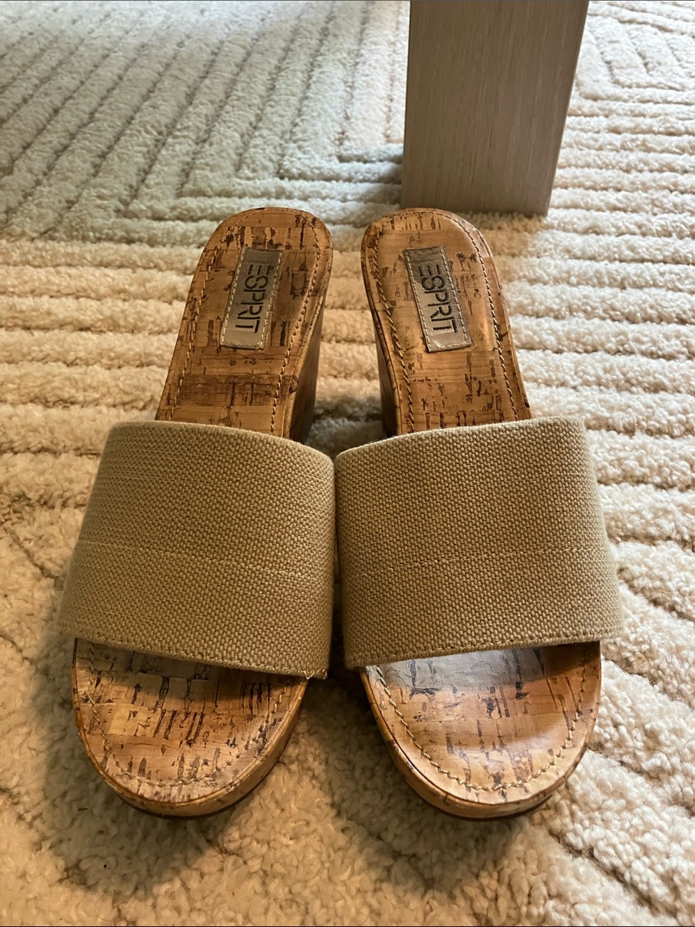 Esprit Wide Strap Cork Slide Sandals in Beige